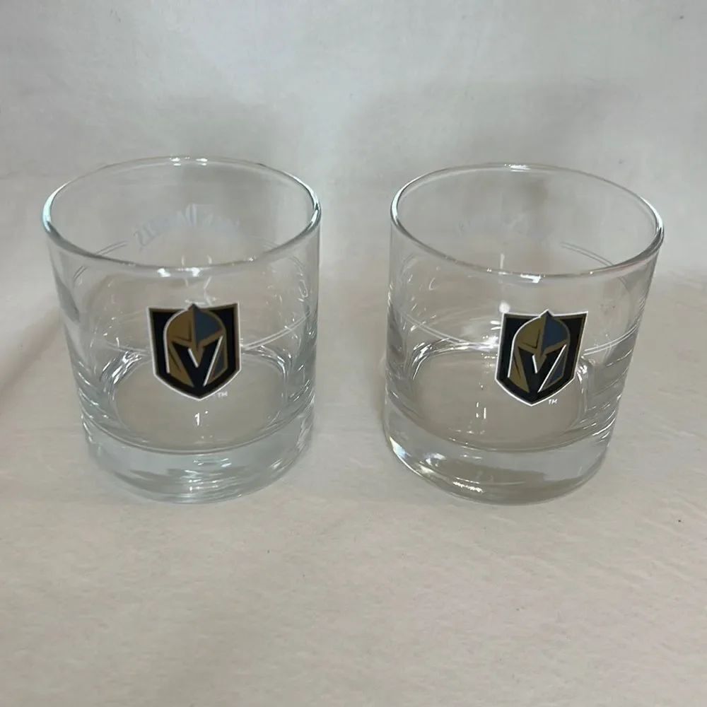VGK Jack Daniel’s 8 Ounce Glasses Whiskey Rocks Cocktail Bar Hockey Set Of 2